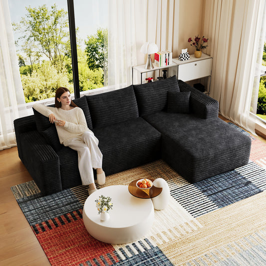 95  Cloud Sectional Sofa,Modern Minimalist Upholstered Couches, Comfort U Shaped Sofa For Living Room,Deep Seat Corner Couch,No Assembly Required,Black  Plush Corduroy Fabric