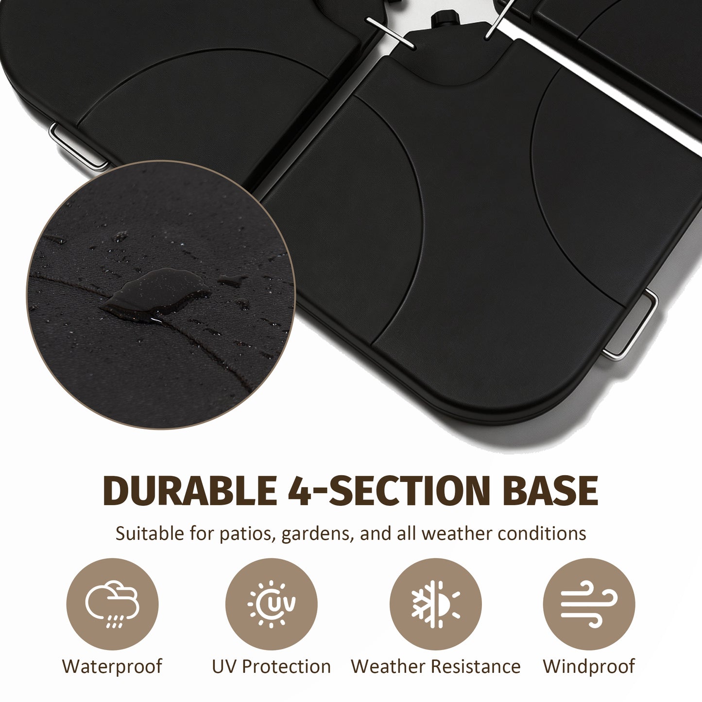 Heavy-Duty Offset Patio Umbrella Stand, Refillable Base With Water Or Sand  160-220 Lbs , 4-Piece HDPE Panel Set With Secure Lock Pins, Weatherproof & Stackable, Black -Ideal For Backyard, Lawn, Pool
