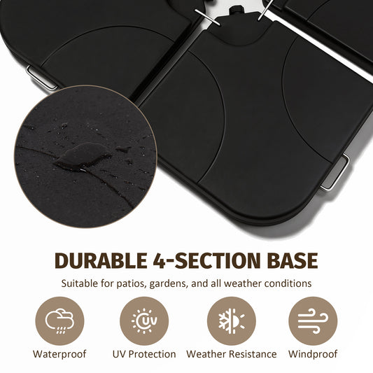 Heavy-Duty Offset Patio Umbrella Stand, Refillable Base With Water Or Sand  160-220 Lbs , 4-Piece HDPE Panel Set With Secure Lock Pins, Weatherproof & Stackable, Black -Ideal For Backyard, Lawn, Pool