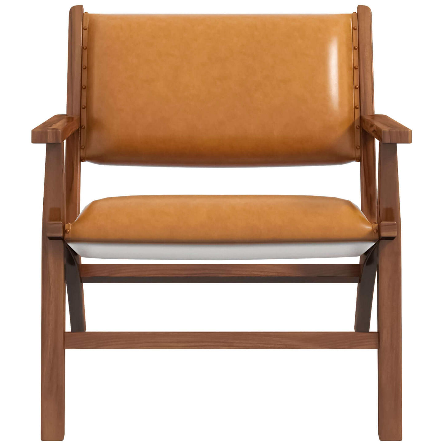 Hendrix Antique Tan Leather Arm Chair Mid-Century Modern Style With Solid Wood Frame 32   L X 26   W X 28   H For Bedroom, Living Room, Hallway