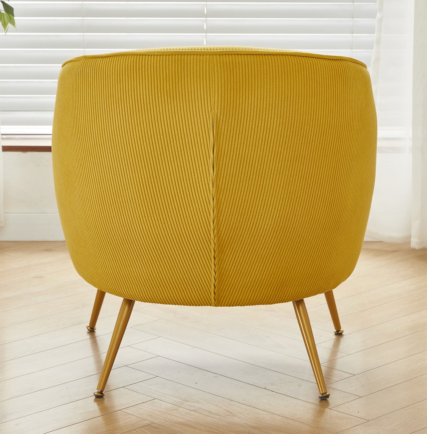 Corduroy Accent Chair With Gold Metal Legs, Modern Upholstered Armchair, Comfy Barrel Chair For Living Room Bedroom