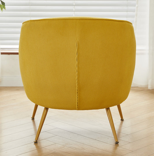 Corduroy Accent Chair With Gold Metal Legs, Modern Upholstered Armchair, Comfy Barrel Chair For Living Room Bedroom