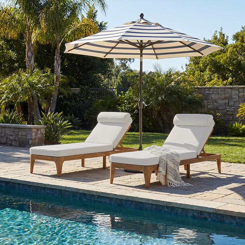 TOPMAX Acacia Wood Chaise Lounge, Outdoor Sun Lounge Chair, Patio Recliner With Adjustable Backrest And Head Pillow For Poolside, Backyard, Garden, Indoor&Outdoor, Set Of 2, Beige