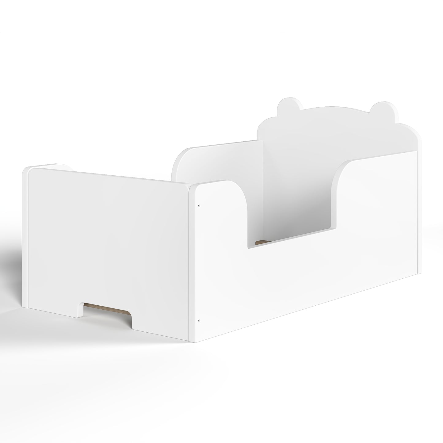 Toddler Floor Bed Frame, Cot Bed For Boys And Girls Ages 3-6, Bear Shape Toddler Bed, White