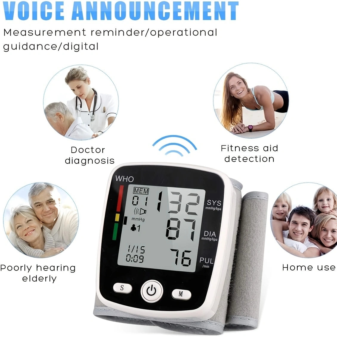 Wrist Blood Pressure Monitor Adjustable Automatic Wrist Cuff Voice Broadcast With 2 Users 180 Memory, Rechargeable Blood Pressure Monitors For Home Use With USB Charging Cable Carrying Case