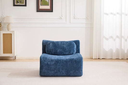 Compression Wave Sofa, Convertible Floor Sofa Bed, DIY Boneless Modular Sectional Sofa, No Assembly Required, Rabbit Velvet Fabric, With 1 Single Sofa,Blue