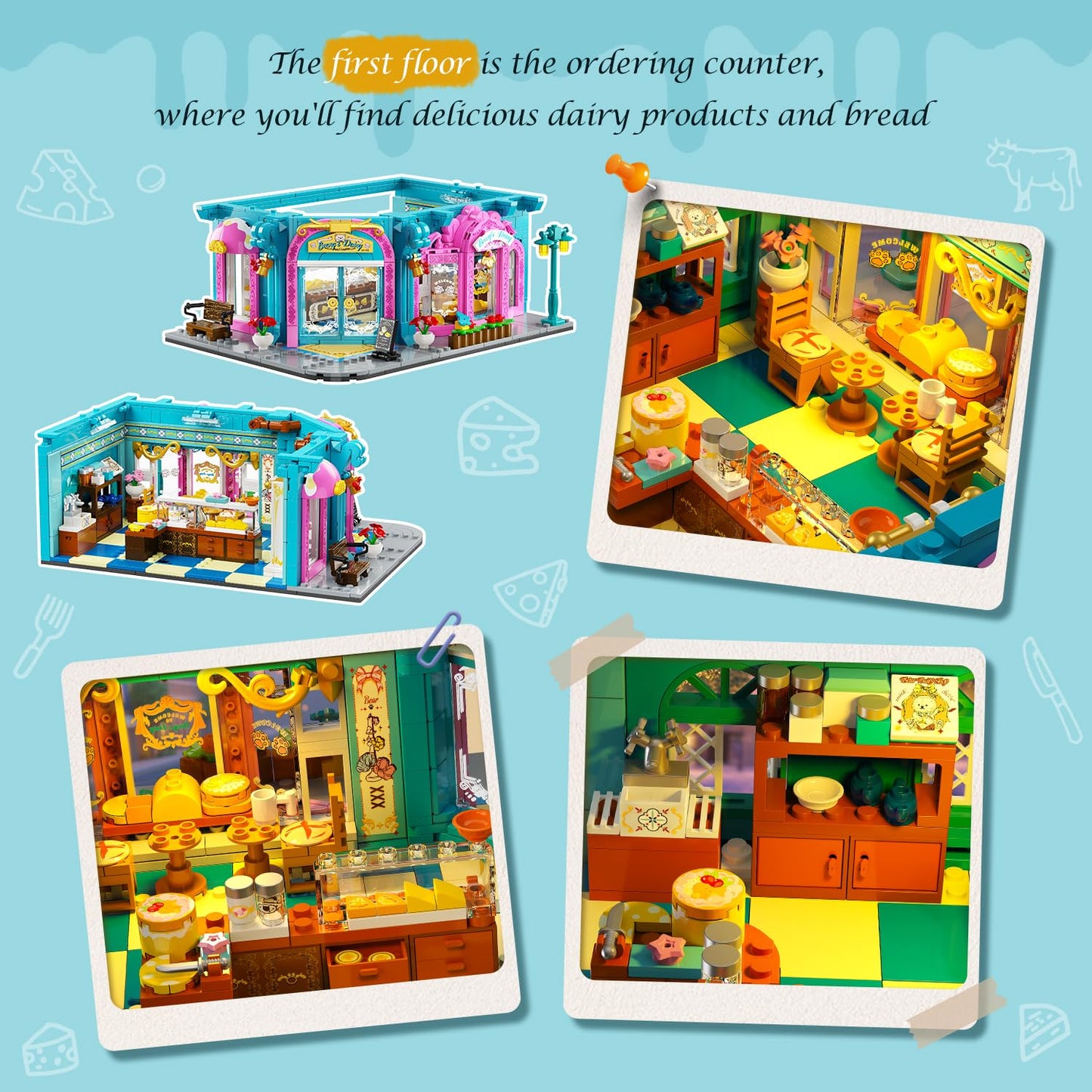 Castle Dairy Bakery Store Building Set With Light, City Dairy House Building Block Toy With Milk Cake Bread, Home Decor Construction Model Kit For Adults Teens Kids Boys Girls Ages
