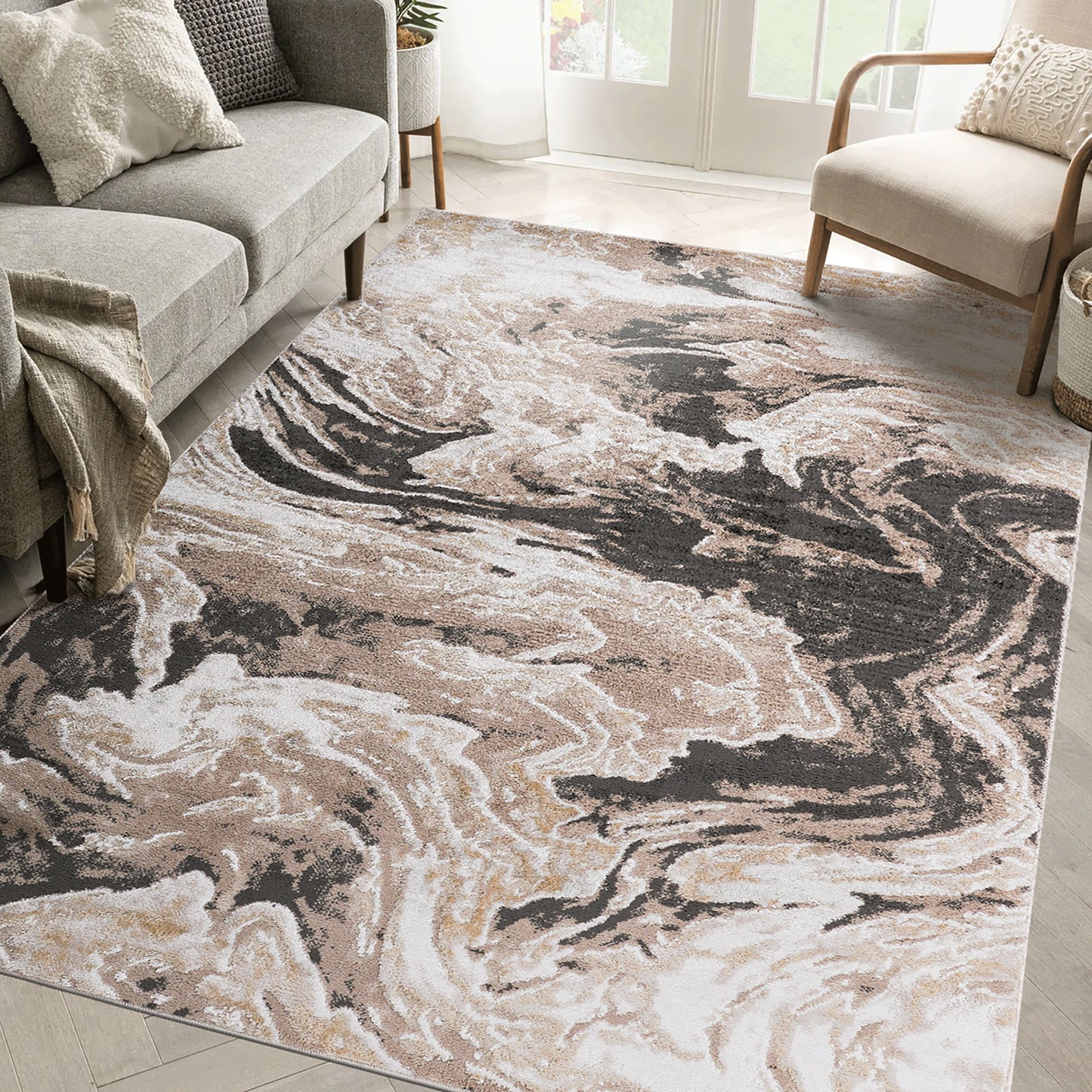 PAYAS   5X7 L.Brown  Abstract Area Rug