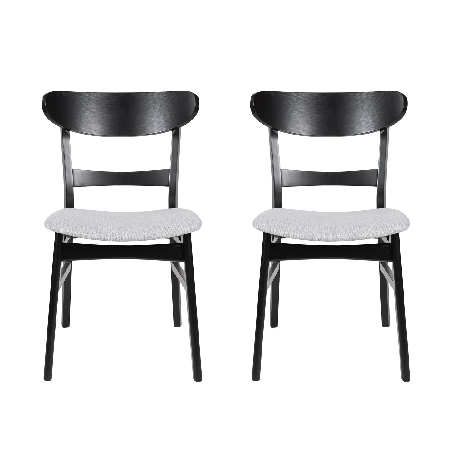 Video Set Of 2 Dining Chairs - Upholstered Seat, Rubberwood Legs, Black   Light Beige Same Sku  58915.00LBEBLK