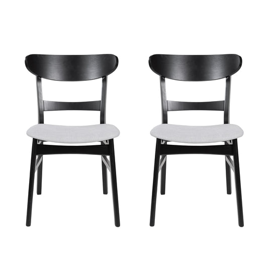 Video Set Of 2 Dining Chairs - Upholstered Seat, Rubberwood Legs, Black   Light Beige Same Sku  58915.00LBEBLK