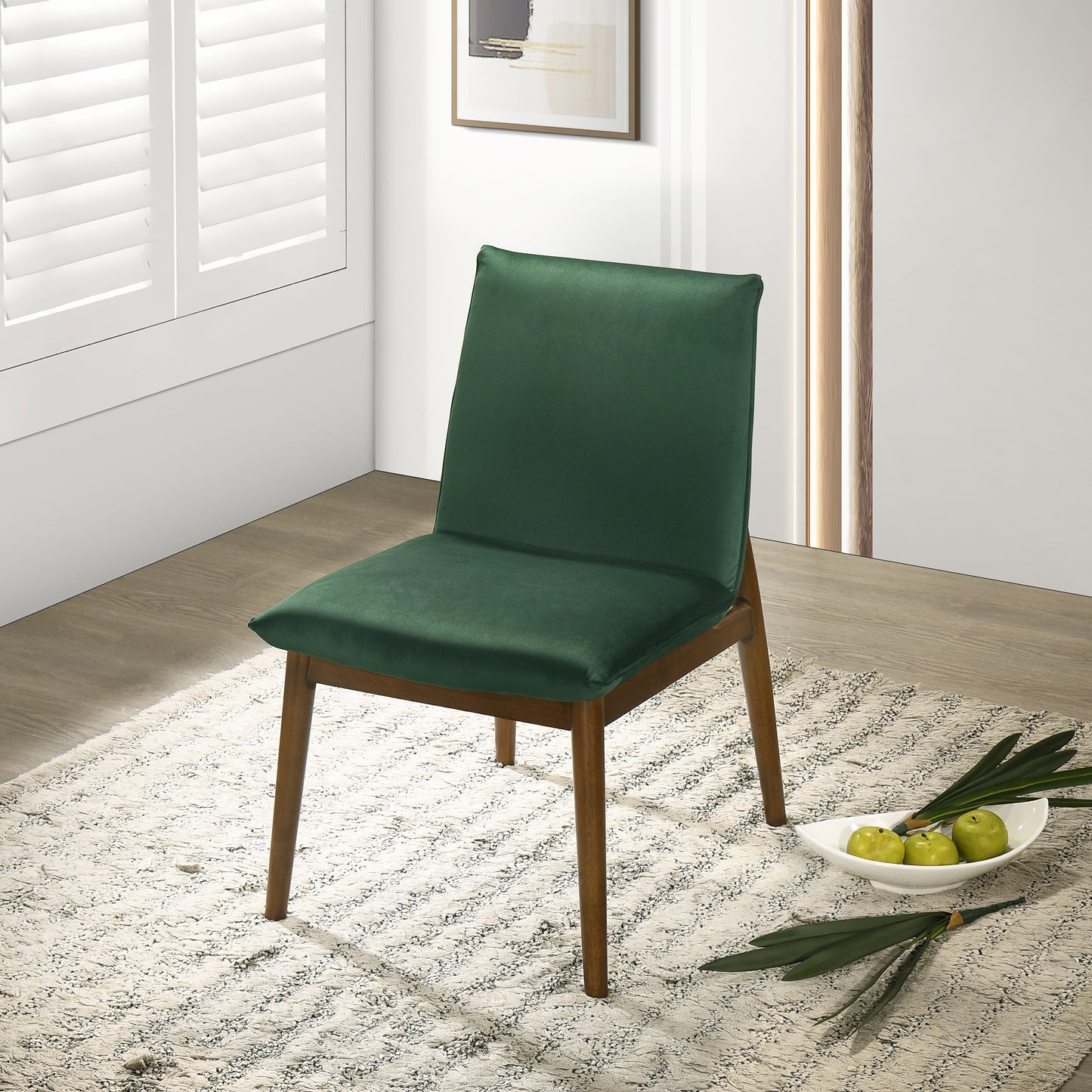 Monza Dark Green Velvet Dining Chair   Set Of 2   35  H X 20.3  W X 24.4  D With Solid Wood Legs Walnut Dining Chairs