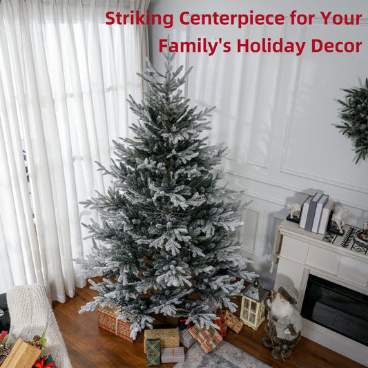 HOMCOM 7.5 Foot Artificial Christmas Tree, Pine Hinged Xmas Tree With 1218 Realistic Branches, Steel Base, Auto Open, Green