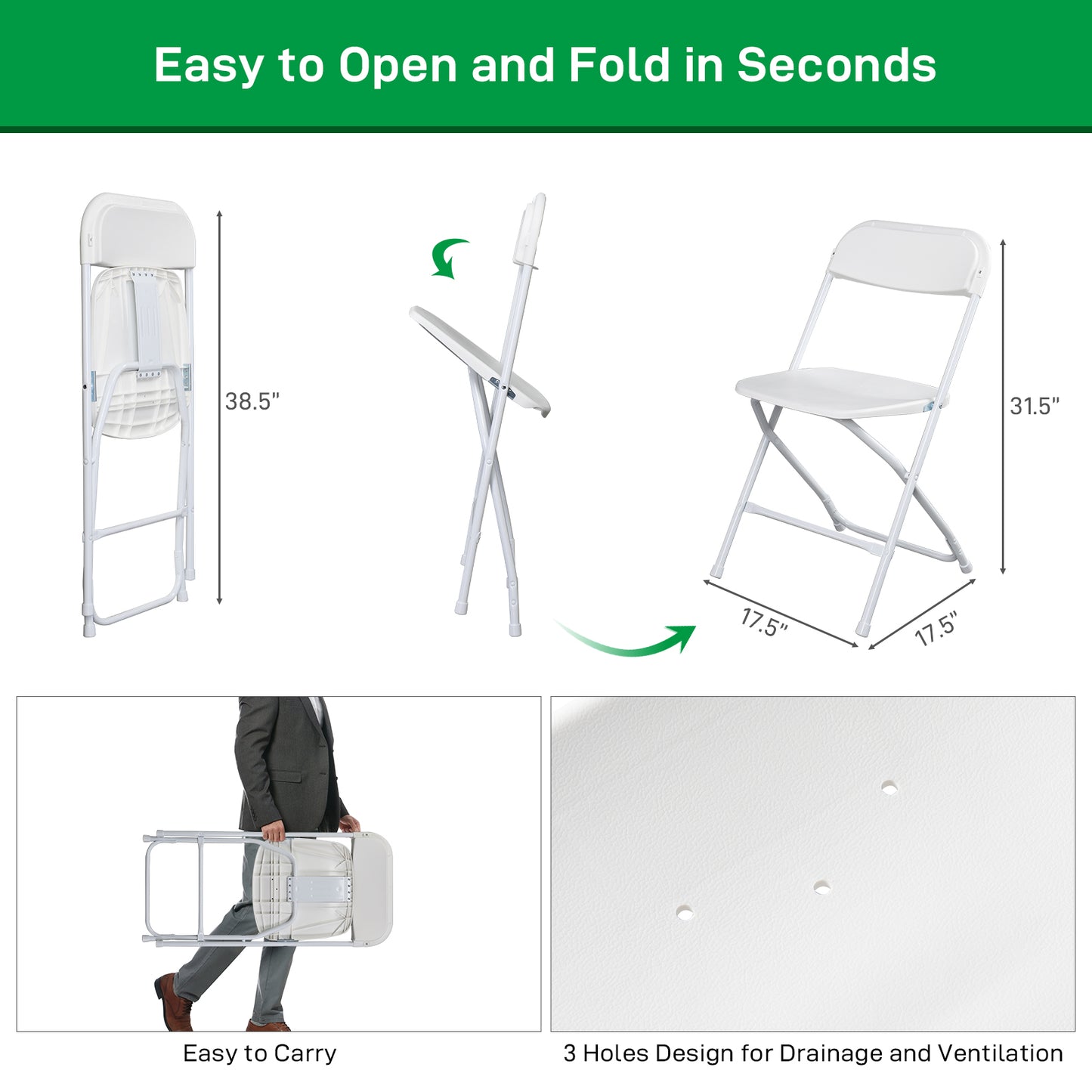4Pcs Folding Chair, 350LBS Lightweight Foldable Plastic Chair, Reinforced Metal Frame Easy To Fold & Store For Indoor & Outdoor, Wedding, Party, Meeting Room, Patio And Garden