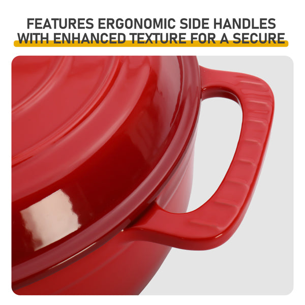 Cast Iron 6QT Cooking Pot - Gradient Red - Includes Two Silicone Gloves - Enamel Pot