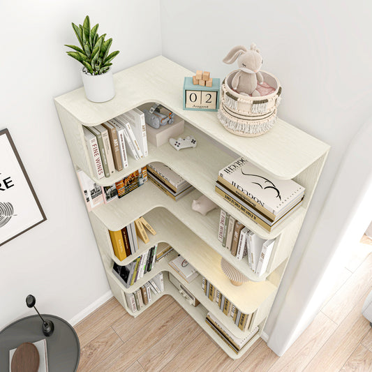 90cm 35.43 Extended Size 5-Tier Freestanding L-Shaped Corner Bookshelf For Living Room,Bedroom,home Office Wooden Bookcase With Anti-drop Panel And Anti Tipping Device,Display Shelf Open Storage