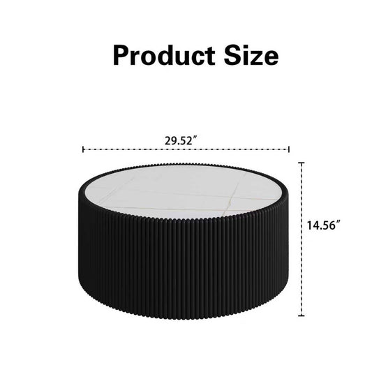 Light Sintered Stone Top Cylinder Shape Leather Coffee Modern Sofa Table For Living Room Furniture Each Tabletop Has A Unique Gold Pattern