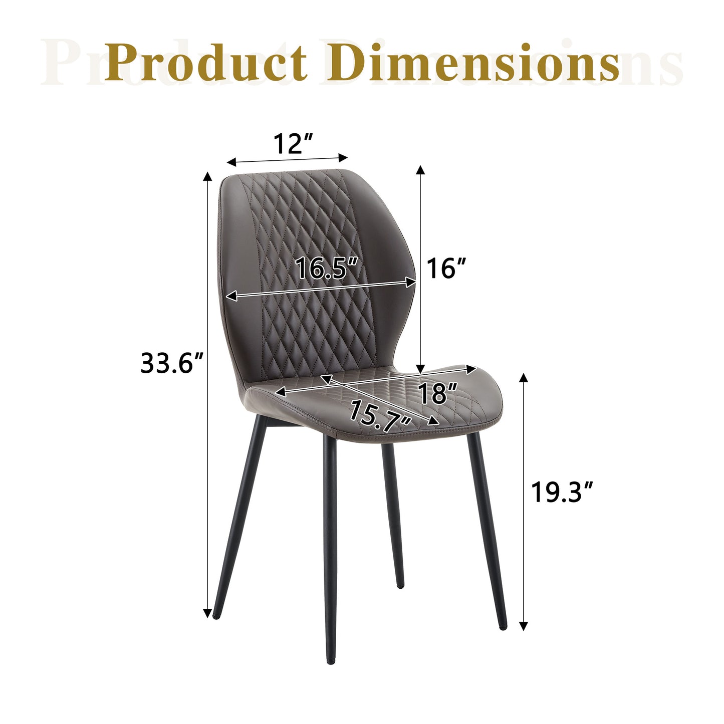 Set Of 4 Modern Light Luxury Dark Gray Diamond-quilted PU Chairs With Black Metal Legs. Suitable As Upholstered Dining Chairs With Backrests For Dining Rooms, Adaptable To A Wide Range Of Scenarios.