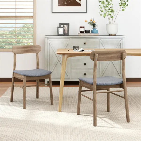 2PCS Solid Rubber Wood Dining Chairs , 400 LBS Capacity Padded Upholstered Kitchen Chairs