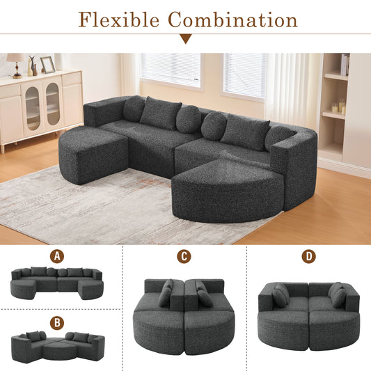 Boneless Couch Modular Sectional Sofa 114.9 Free-combined Sofa Couch Sofa Bed Compression Sofa With Deep Seating And Curved Design For Living Room, Black