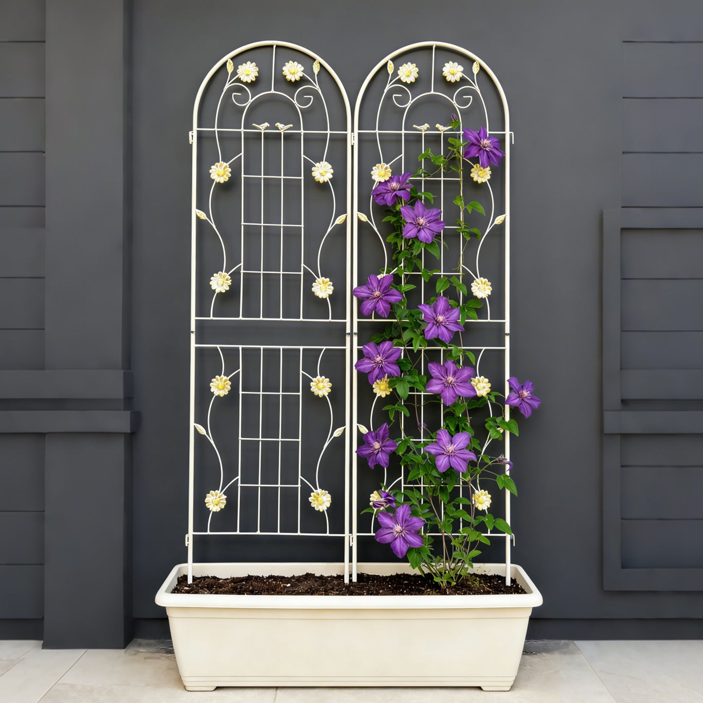 2 Pack Metal Garden Trellis 71  X 19.7  Rustproof Trellis For Climbing Plants Outdoor Flower Support Cream White
