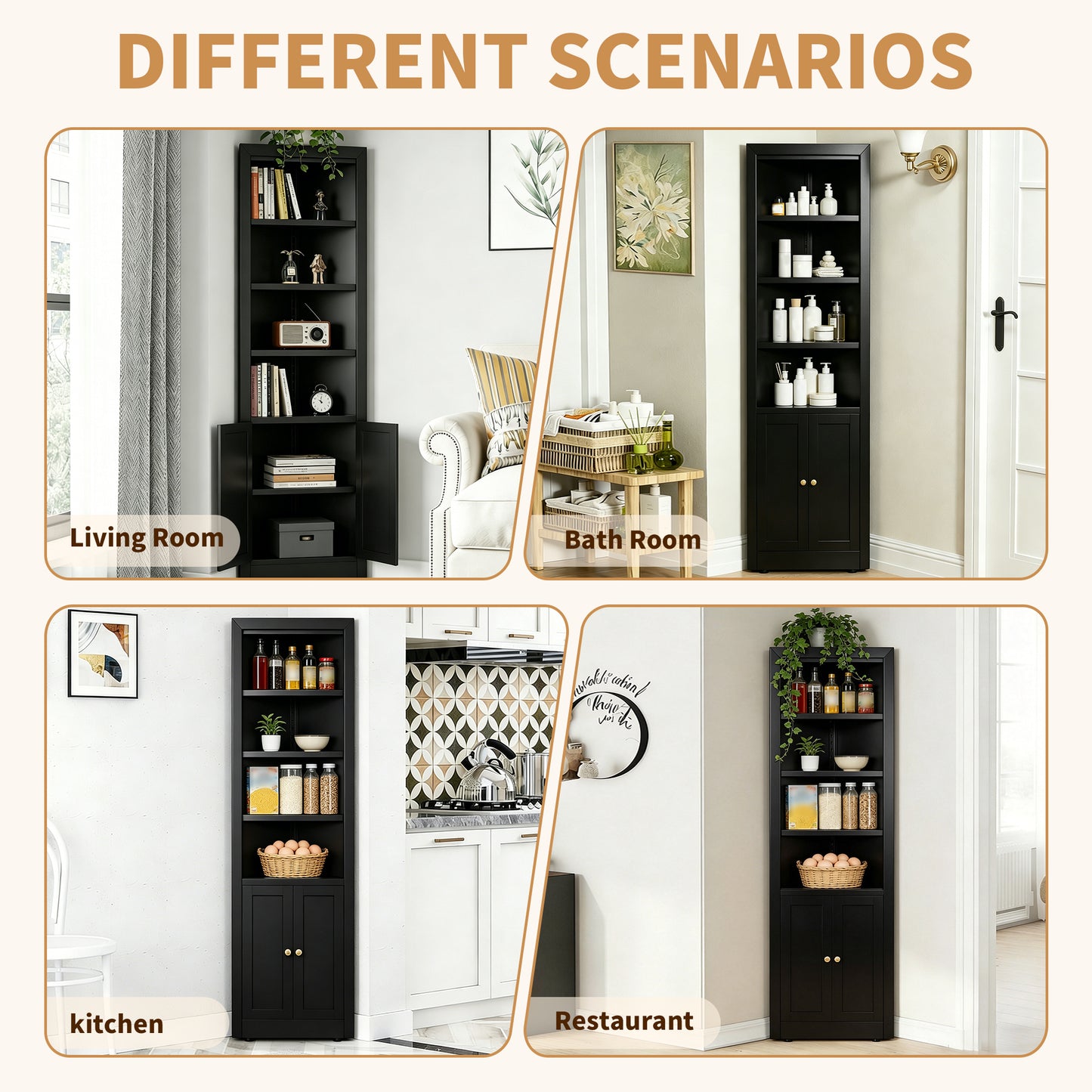 71  Tall Corner Storage Cabinet With 2 Doors, 5-Tier Metal Cabinet With Adjustable Shelves, Freestanding Kitchen Storage For Pantry, Living Room, Bathroom, Laundry Room, Space Saving Furniture, Black