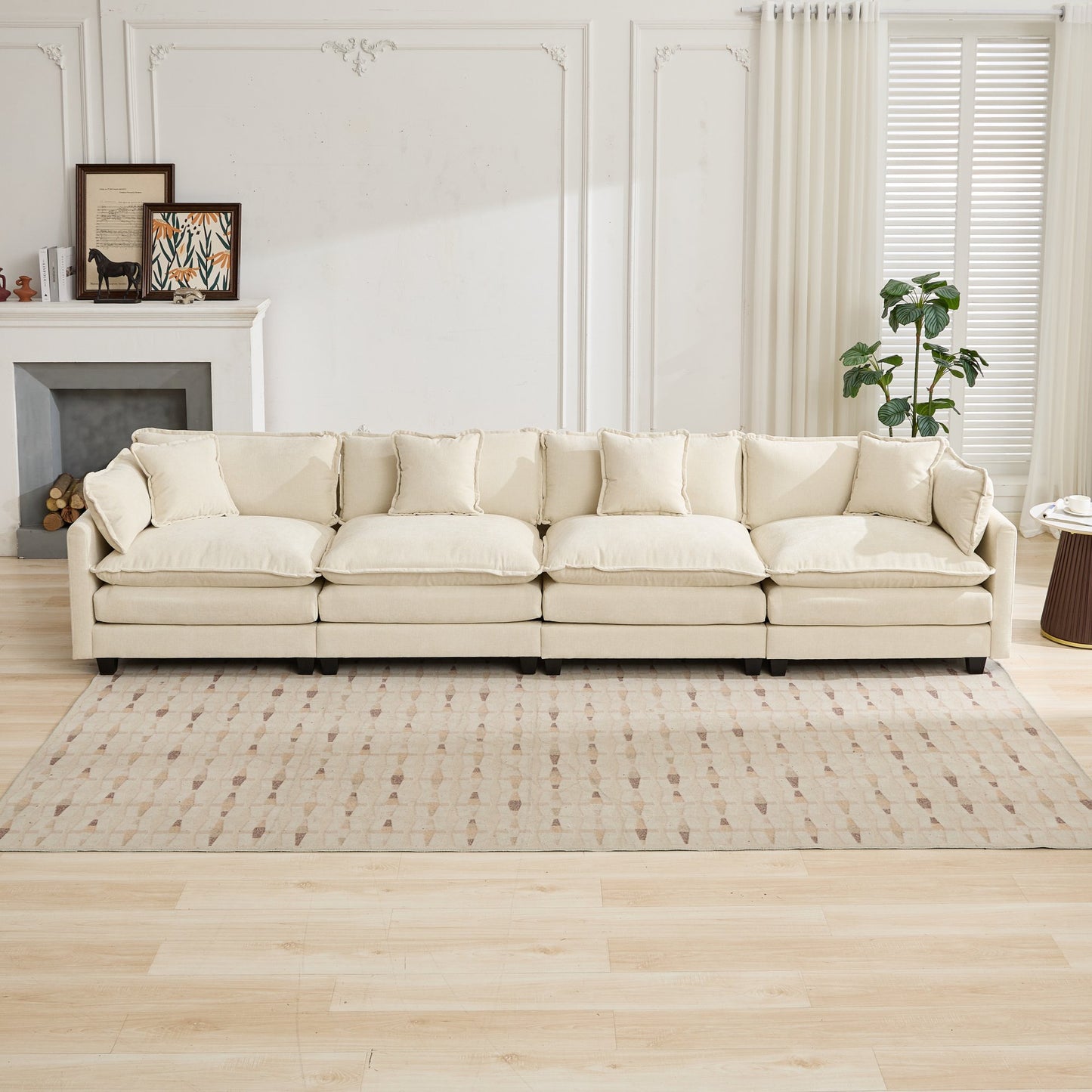 Cloud Sofa 4 Seats Ottoman Is Not Included, Modern Sectional Couch, For Living Room Bedroom And Apartment, Comfy Double Layer Upholstered Seat Cushion, Breathable Chenille Fabric, Beige,SW5014BG