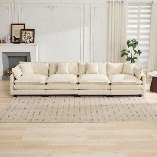 Cloud Sofa 4 Seats Ottoman Is Not Included, Modern Sectional Couch, For Living Room Bedroom And Apartment, Comfy Double Layer Upholstered Seat Cushion, Breathable Chenille Fabric, Beige,SW5014BG