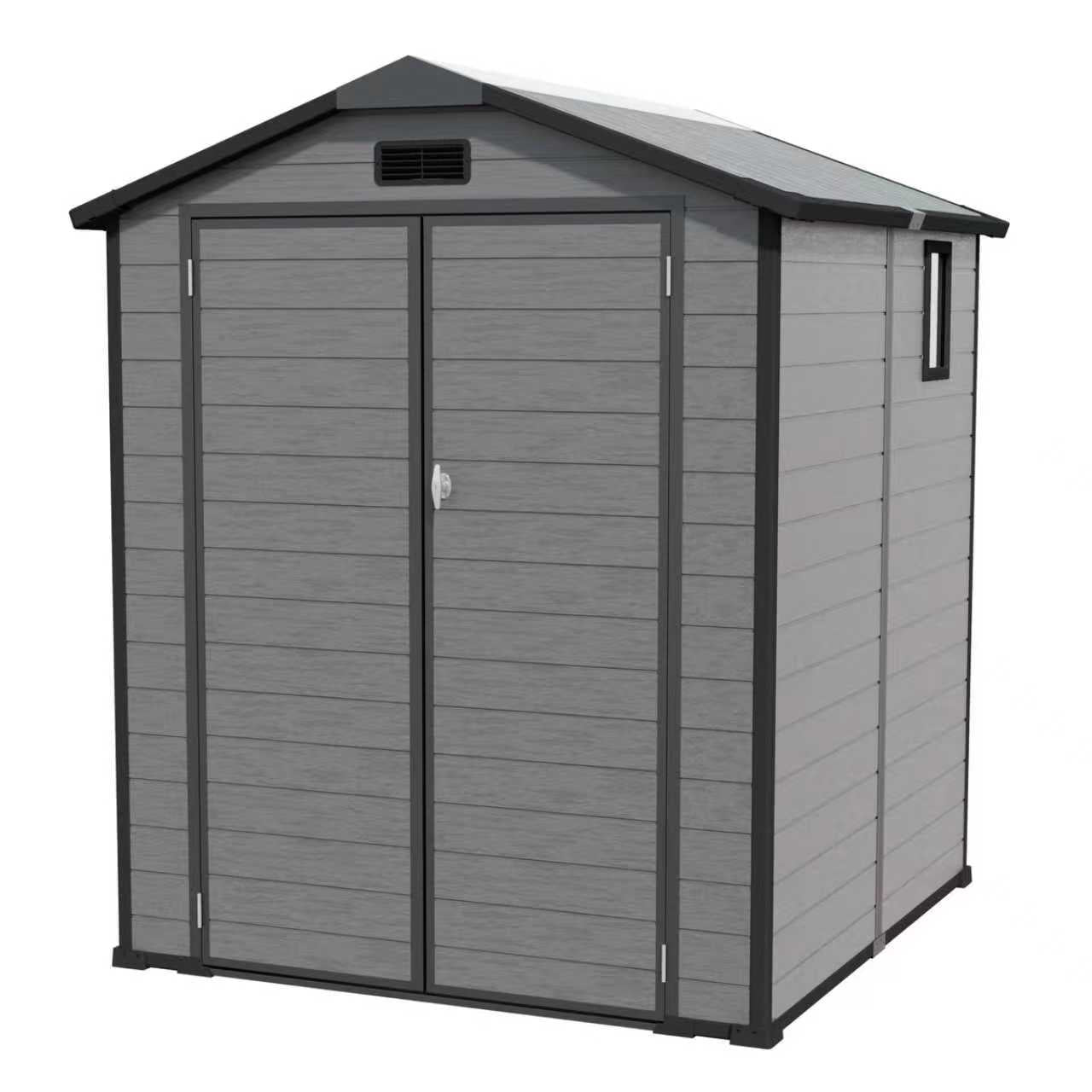 6x6 FT Plastic Outdoor Storage Shed - Lockable Resin Tool Shed With Window & Floor, Dark Gray