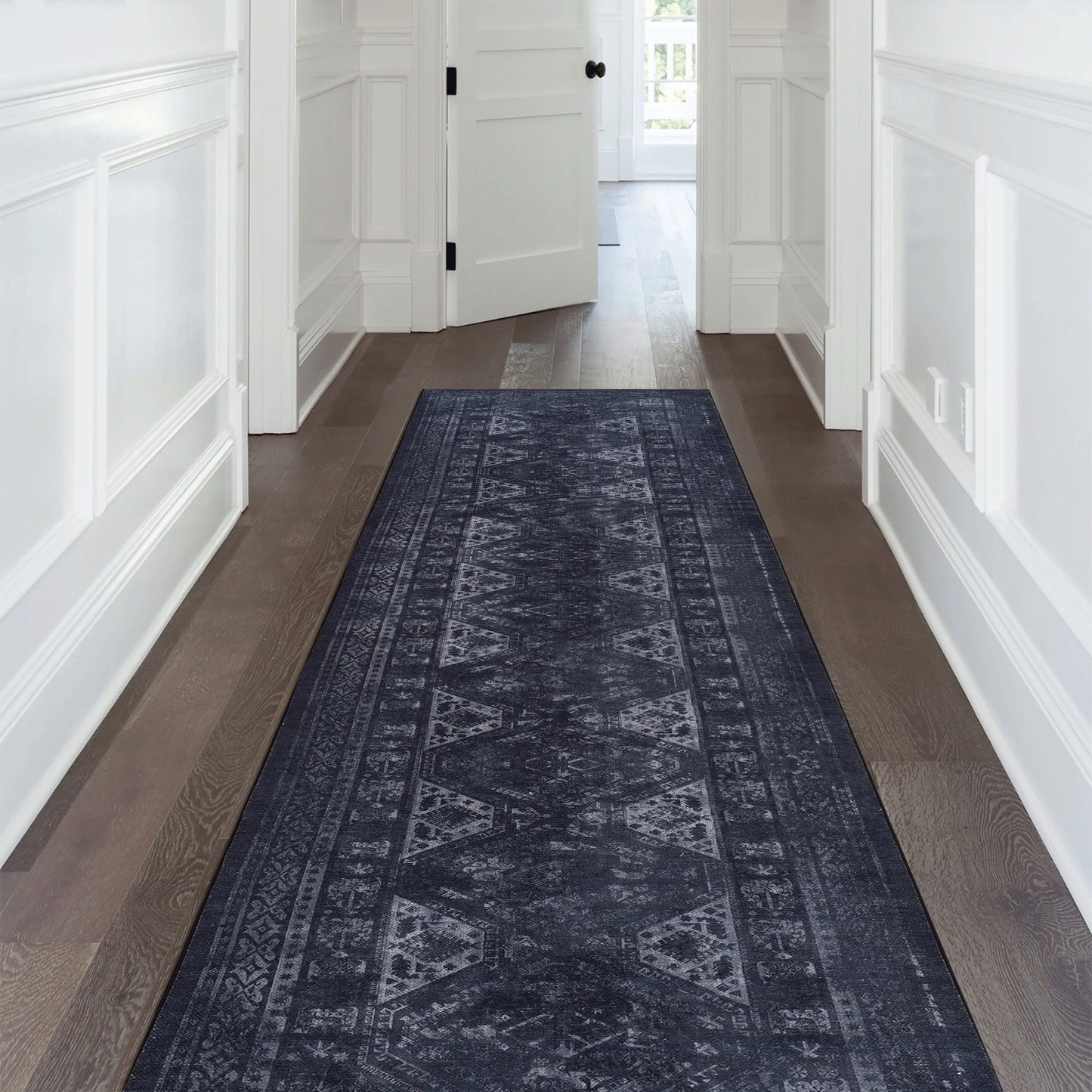 MAVAL Black Washable Rug 2'6'' X 10' Runner Rug  Black Gray, 2'6'' X 10'
