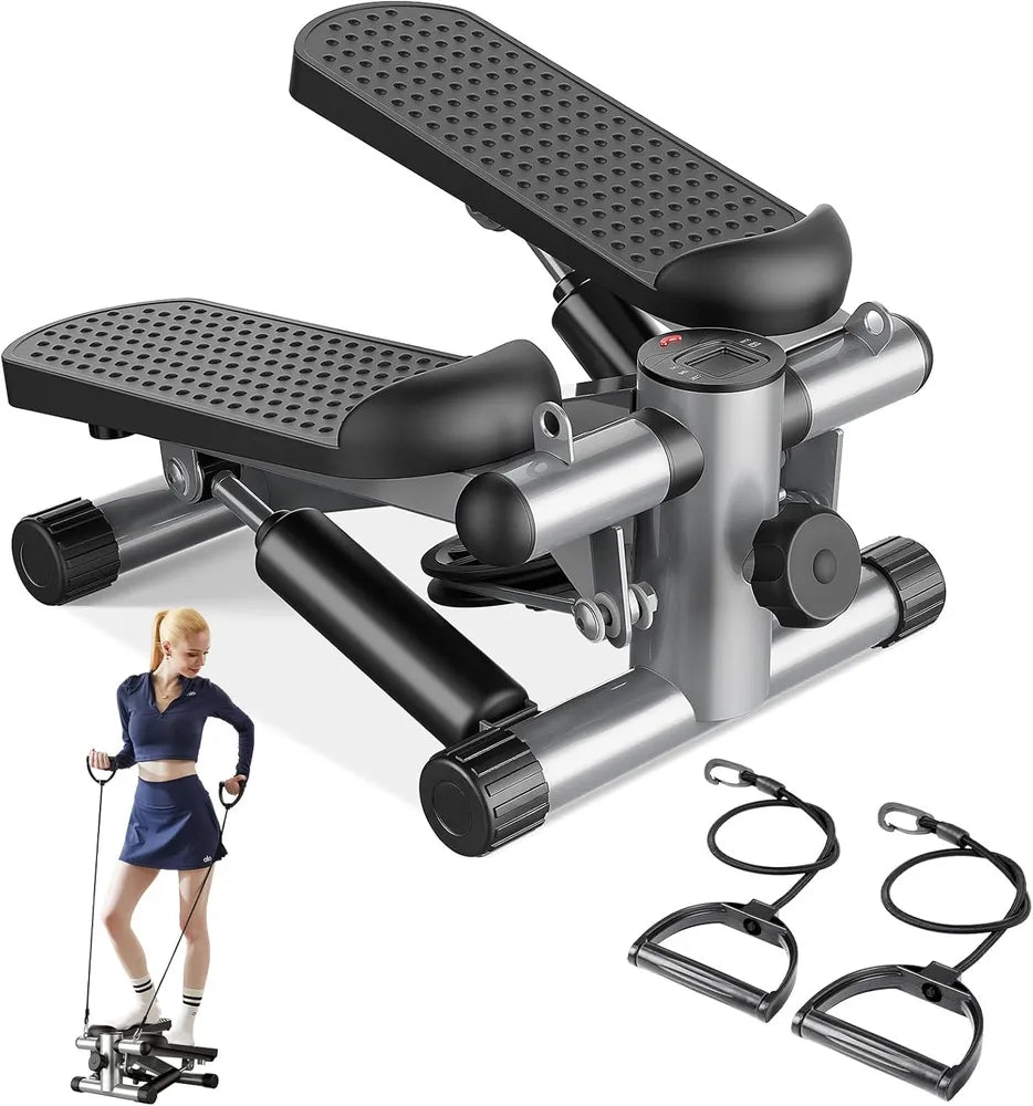 Mini Stepper With Resistance Bands, Portable Full Body Workout Stepper Machine Adjustable Foot Stepper For Fitness