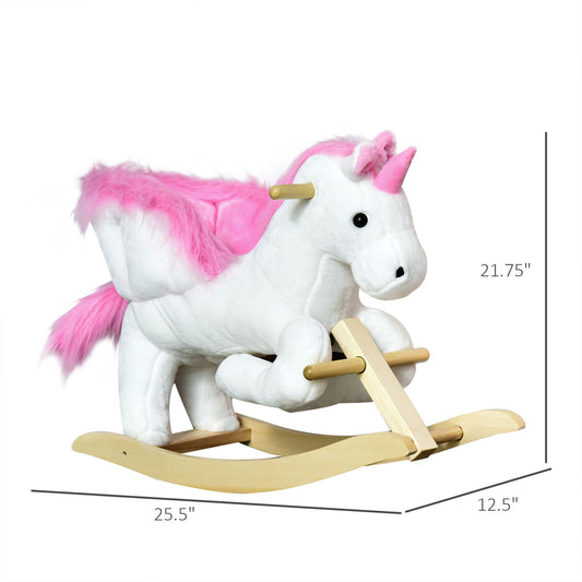 Unicorn Baby Rocking Horse Toy For Kids With Lullaby Song, Plush Ride On Horse With Heavy-Duty Support System, Interactive Toy Pretend Play Toy For Toddlers 18-36 Months