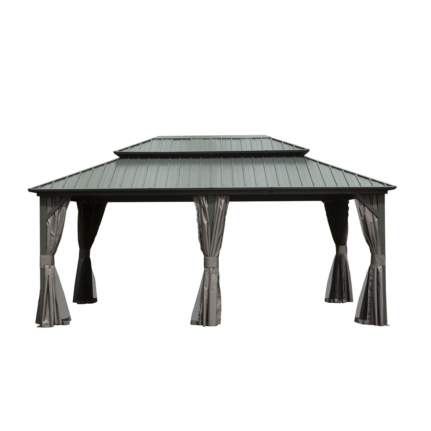 12  X 18  Hardtop Gazebo, Aluminum Metal Gazebo With Galvanized Steel Double Roof Canopy, Curtain And Netting, Permanent Gazebo Pavilion For Patio, Backyard, Deck, Lawn