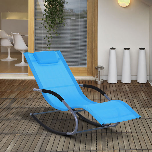 Zero Gravity Rocking Chair Outdoor Chaise Lounge Chair Recliner Rocker With Detachable Pillow And Weather-Fighting Fabric For Patio, Deck, Pool, Light Blue