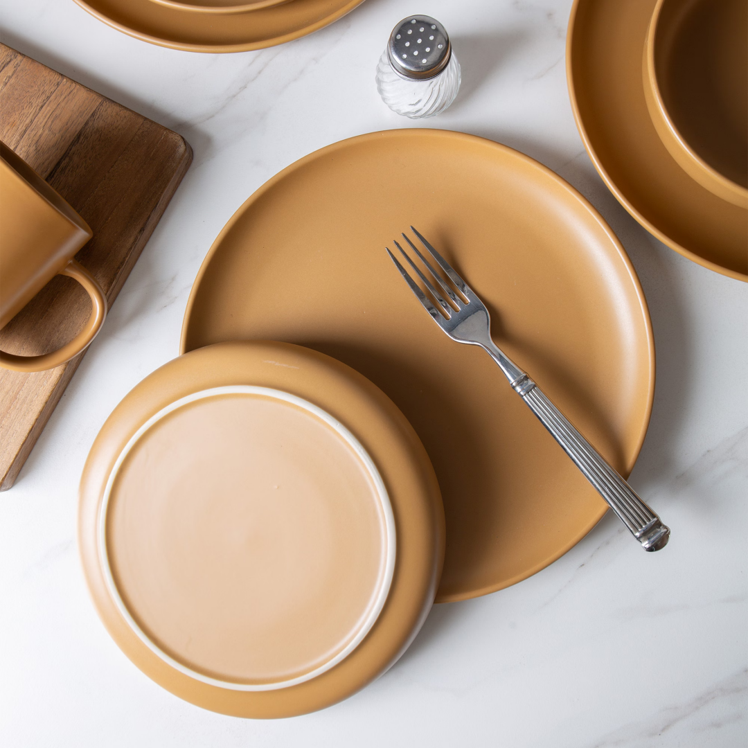 12-Piece Stoneware Dinner Plates Bowls Sets   Microwave & Dishwasher Safe   Non-Toxic Dinner Plates Bowls Set   Stackable Matte Glaze Kitchenware For 4