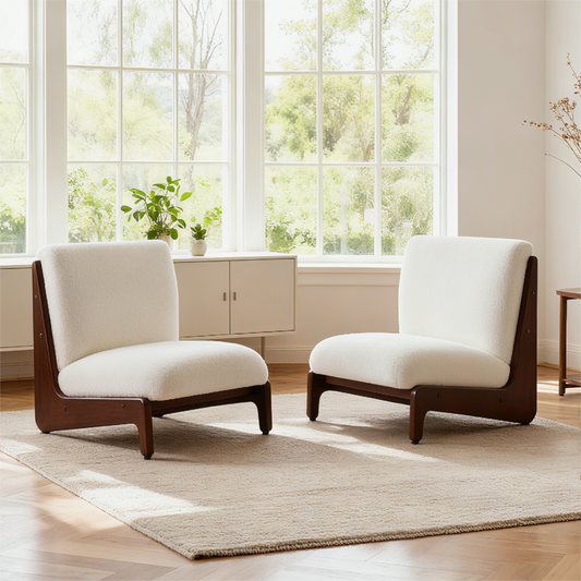 Living Moda Accent Chair White With Walnut Solid Wood Frame, Set Of 2