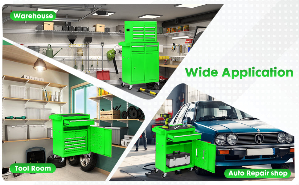 5-Drawer Rolling Tool Chest -2-in-1 Lockable Tool Box With Wheels, Sliding Drawers & Detachable Top- Garage & Workshop Storage Cabinet, Green