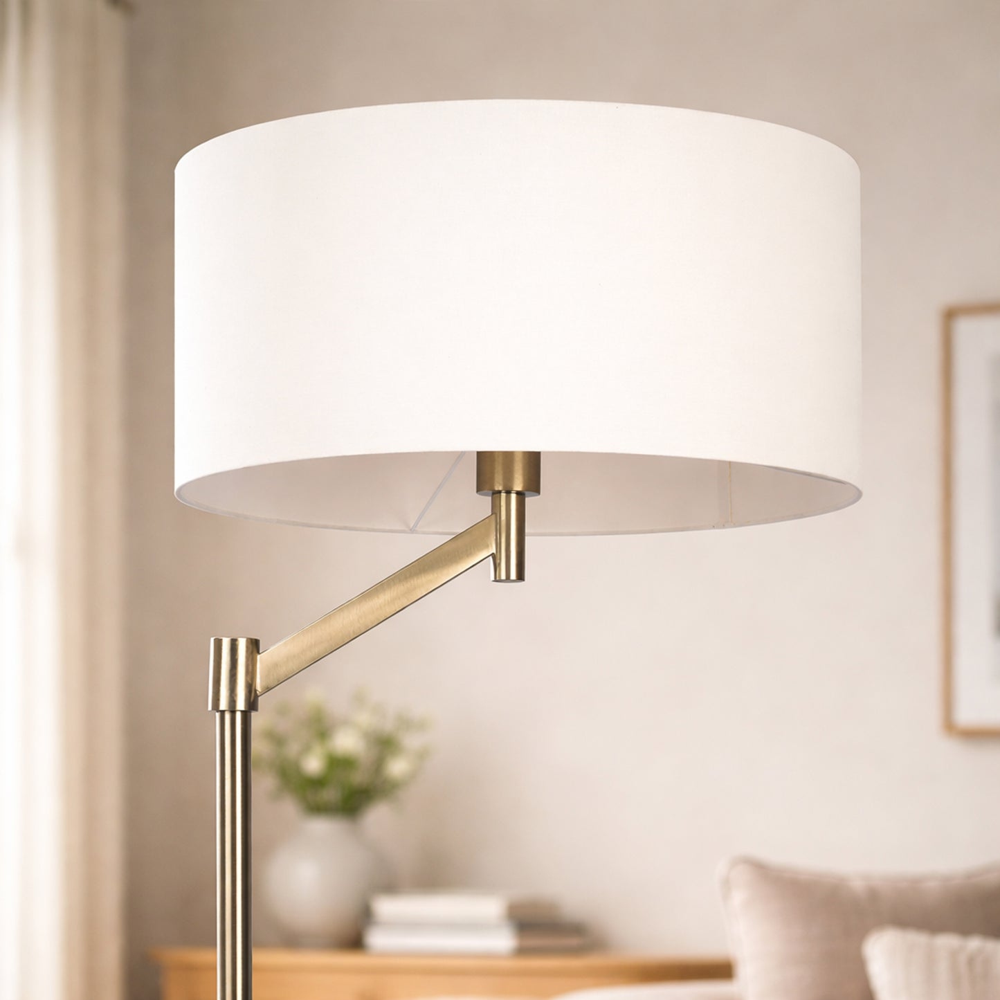 Horizon Brushed Nickel Table Lamp With On Off Switch Curved Metal Base Linen Shade