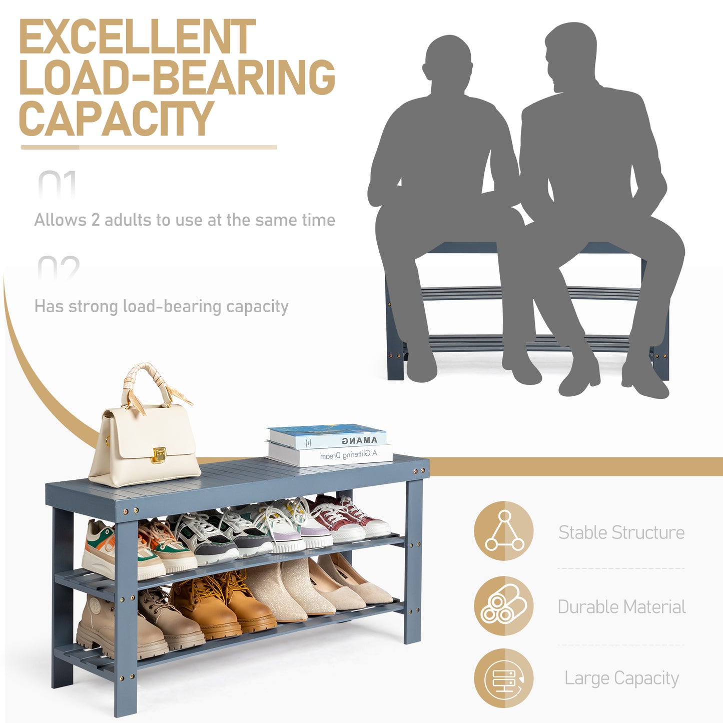 3 Tier Bamboo Shoes Rack,Narrow Vertical Shoes Rack,Freestanding Shoe Organizer Shelf,Shoe Rack Storage Organizer,with Shelves,for Closet, Entryway, Front Door Entrance, Bedroom, Hallway