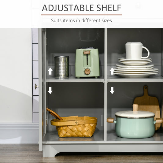 Kitchen Storage Cabinet, Sideboard Floor Cupboard With Solid Wood Top, Adjustable Shelf, And 3 Drawers, Gray