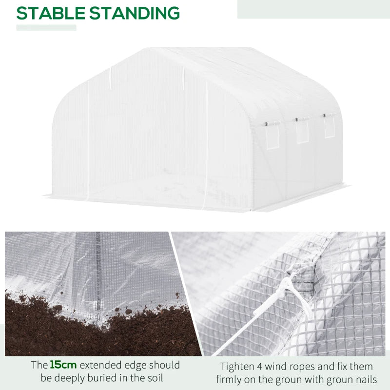 Outdoor Walk-in Greenhouse, Tunnel Green House With Roll-up Windows, Zippered Door, PE Cover, Heavy Duty Steel Frame, White