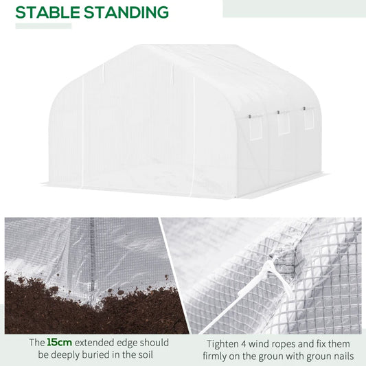 Outdoor Walk-in Greenhouse, Tunnel Green House With Roll-up Windows, Zippered Door, PE Cover, Heavy Duty Steel Frame, White