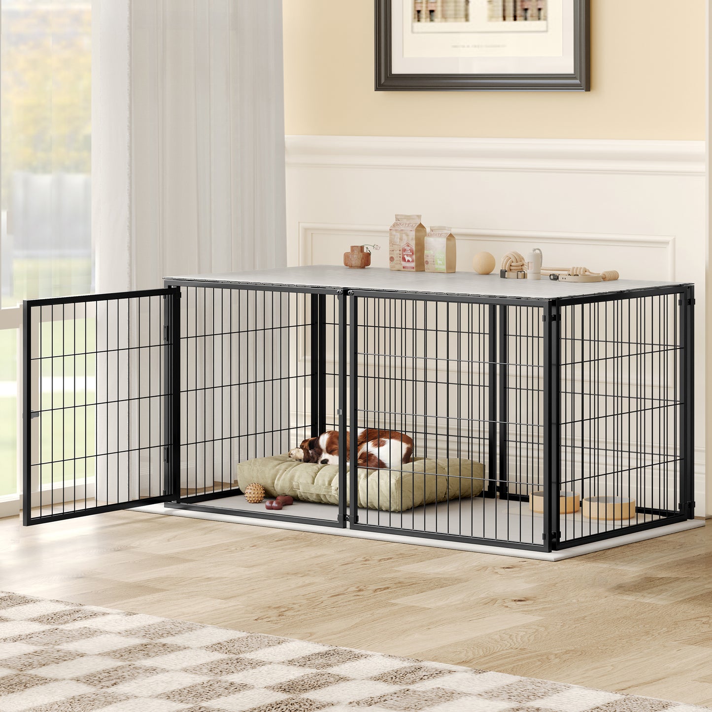 Large Dog Cage 48  Dog Kennel For Medium Dogs Puppy Dog Playpen With Top, Pet Cage, Indoor, Black.48 L X 26.3 W X 23.8 H.
