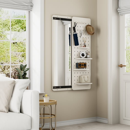 47.6 X 15.7 Inch Multi-functional Design Panel Wall-mounted Full-length Mirror, Space-saving, Can Be Pushed And Pulled. Suitable For Bedroom Living Room Entrance   White
