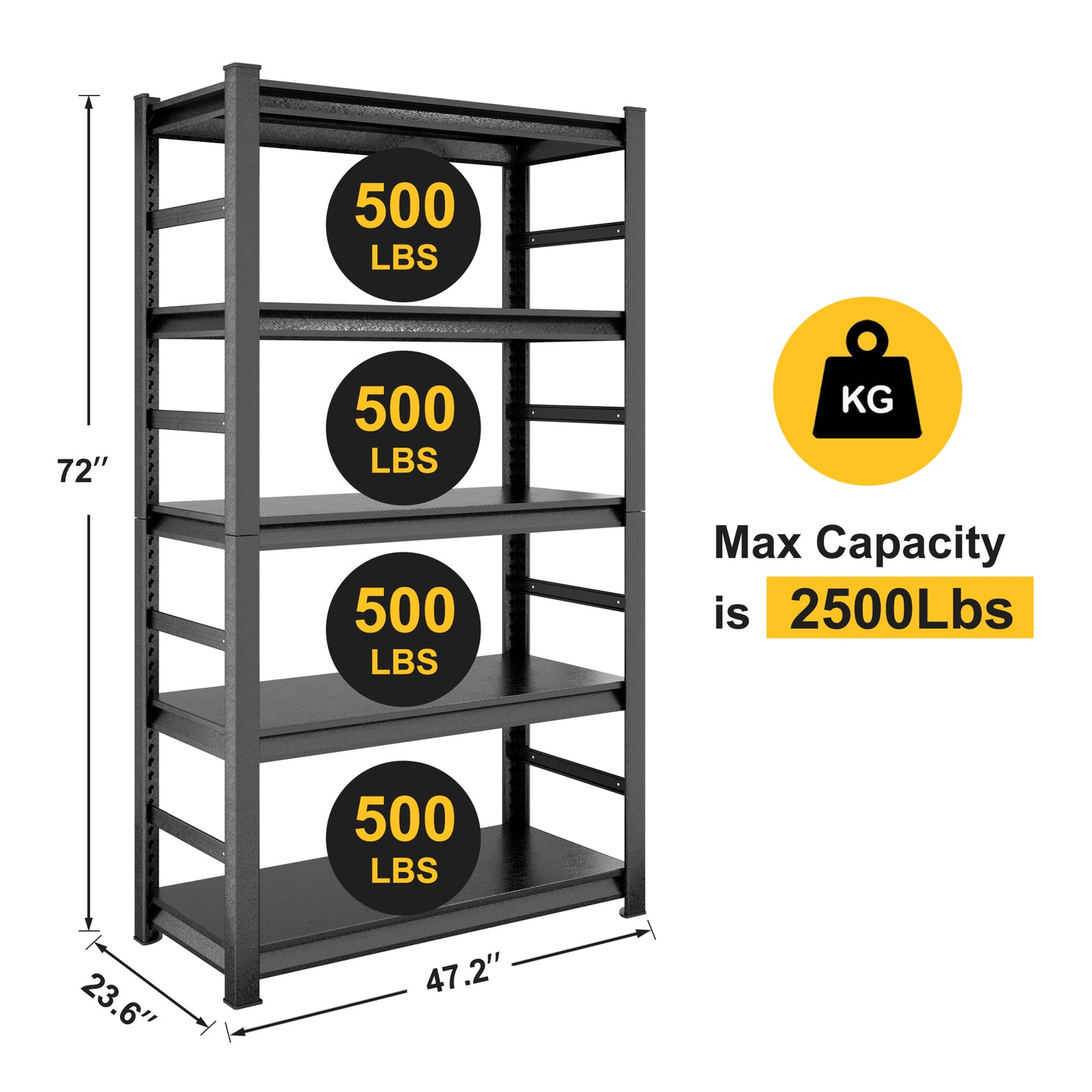 Storage Shelves 5 Tier Heavy Duty Metal Shelving Unit Adjustable Shelving Units And Storage Rack Kitchen Garage Shelf H72 X W47.2 X D23.6