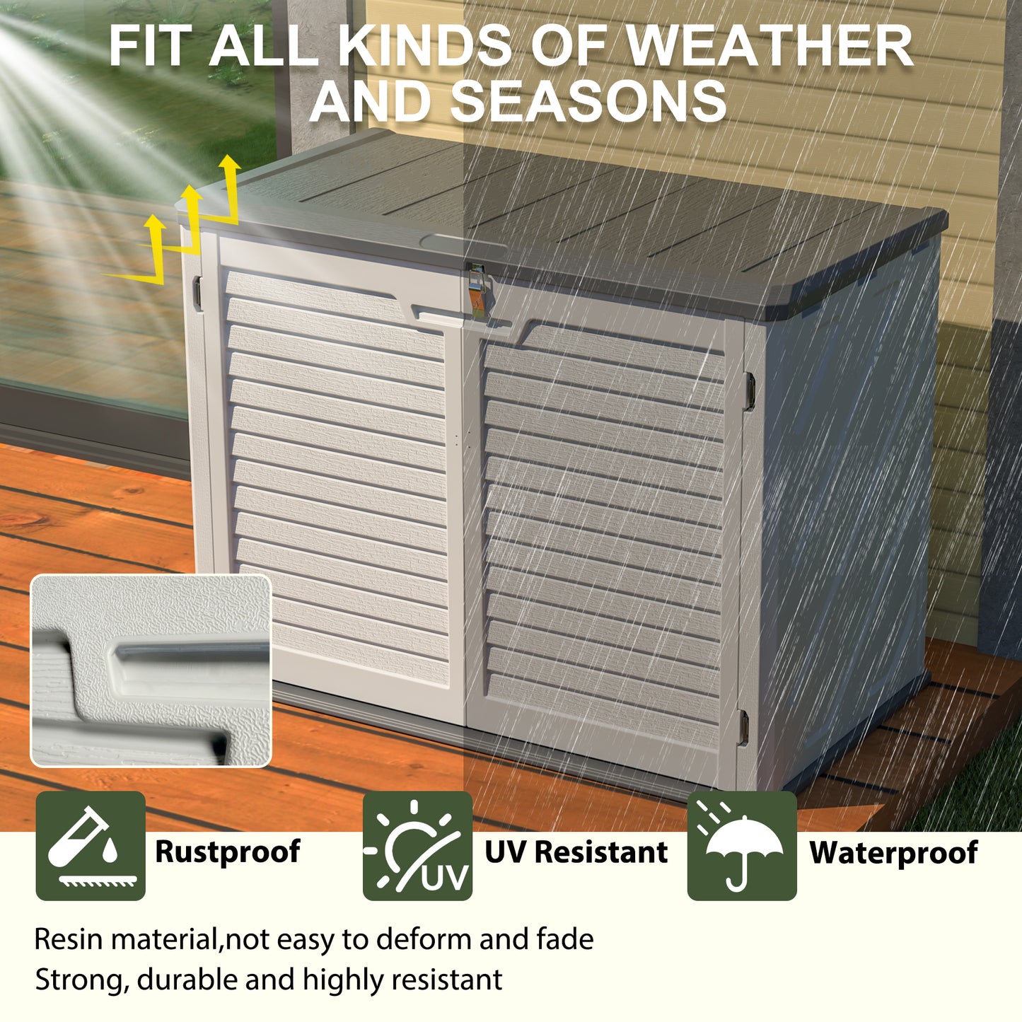 Horizontal Storage Shed Weather Resistance, Large Outdoor Storage Cabinet Lockable, Thick HDPE Plastic Storage Unit For Backyards, Patio, Garden 28 Cu.ft Ivory  White