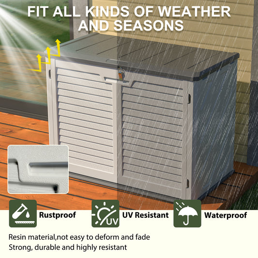 Horizontal Storage Shed Weather Resistance, Large Outdoor Storage Cabinet Lockable, Thick HDPE Plastic Storage Unit For Backyards, Patio, Garden 28 Cu.ft Ivory  White