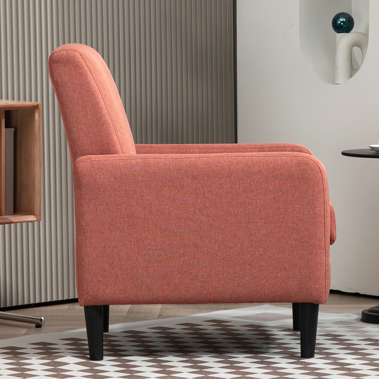 Faux Linen Upholstered Accent Chair, Modern Armchair With Solid Wood Frame, Single Sofa Chair For Living Room Bedroom