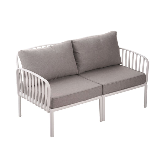 3 Piece Patio Conversation Sets, Modern Outdoor Patio Sectional Furniture Set With Square Coffee Table, Waterproof Thick Cushion Deep Seating For Porch, Balcony, White & Light Gray