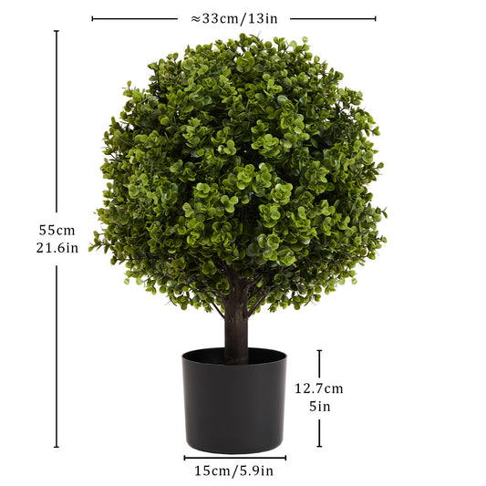 22in Boxwood Ball Shaped Artificial Topiary Shrubs Tree In Pot For Home And Garden Decoration 2pcs Set