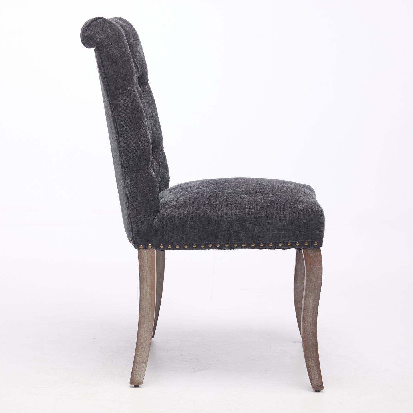 Upholstered Chenille Fabric Accent Dining Chair, Curved Solid Wood Legs, Elegant Tufted Club Dining Room Kitchen Room Dining Chair, Set Of 2,Black,SW1894BK